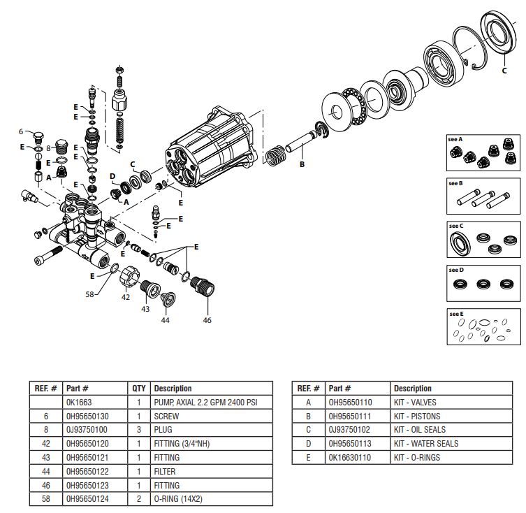 generac pressure washer 0066940, pump 0k1663 parts breakdown